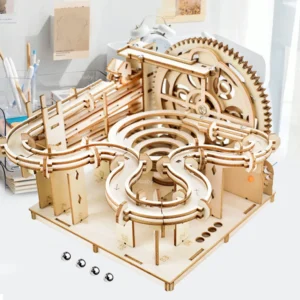 Circuit à billes mécanique 3D en bois