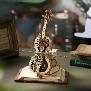 Violoncelle magique 3D en bois ROKR, assemblé sur son socle en forme de livre