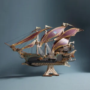 Bateau pirate steampunk 3D en bois