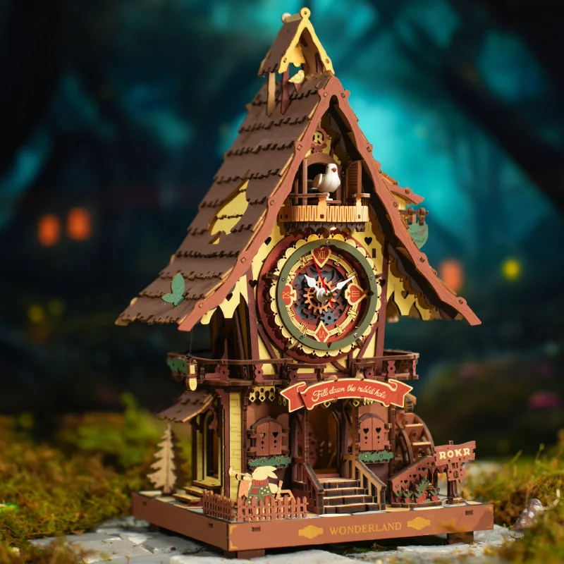 Horloge coucou mécanique 3D en bois ROKR