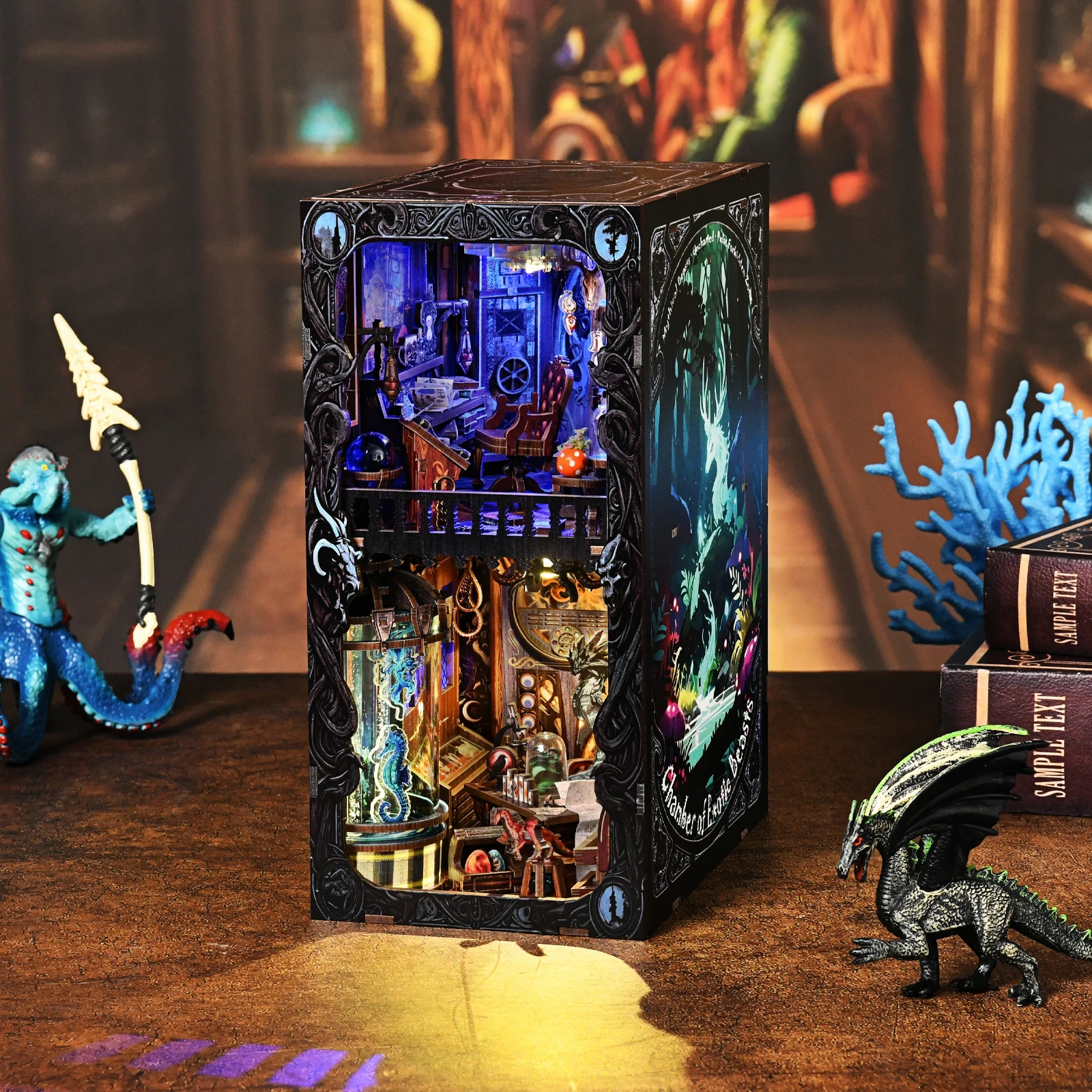 Book nook cabinet des créatures fantastiques LED