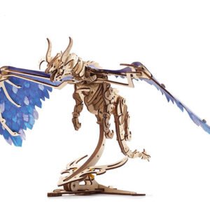 Dragon mécanique Ugears utilisé pour illustrer un guide puzzle 3D animal bois