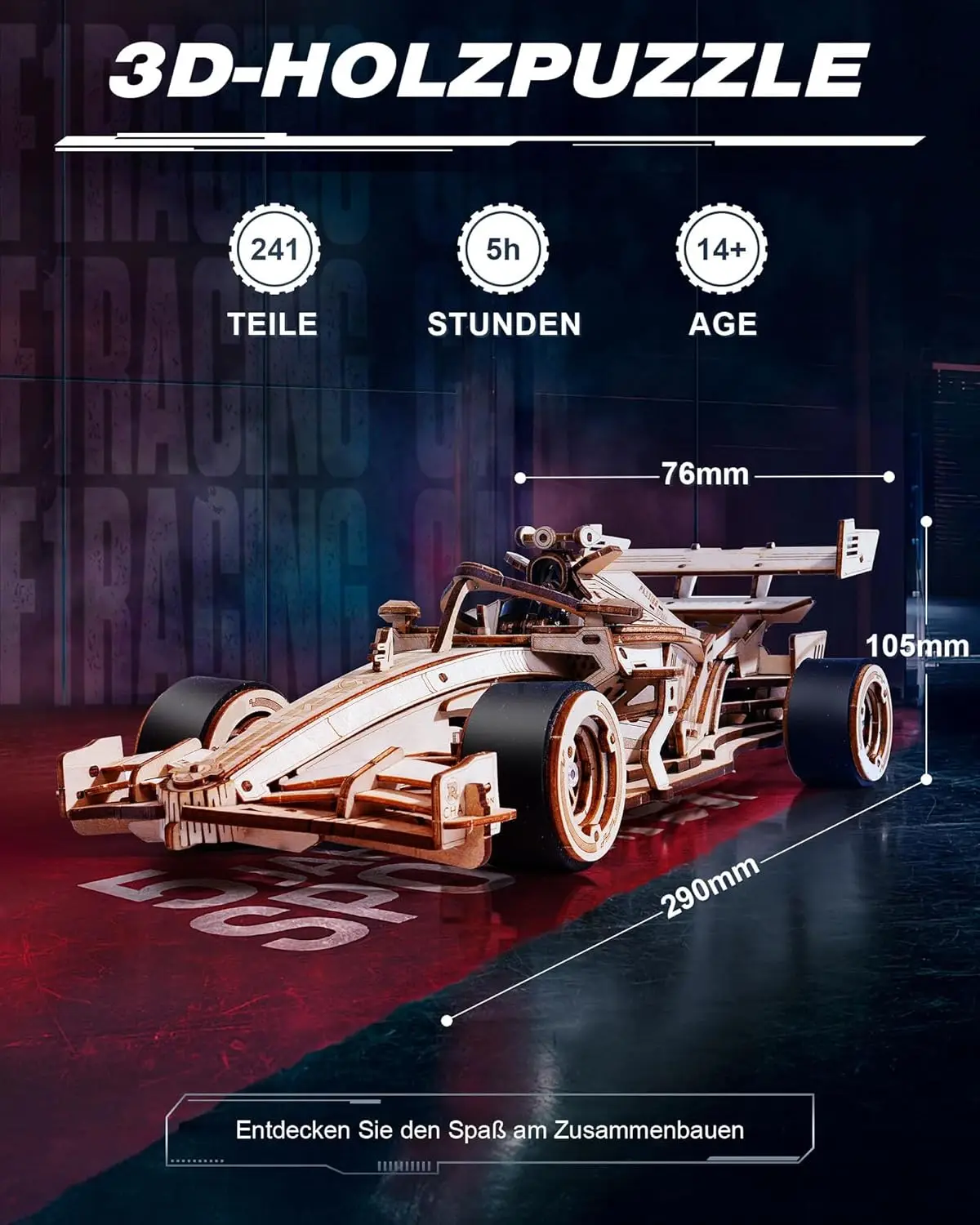 Voiture de course ROKR LK505 en bois — vue du modèle 5