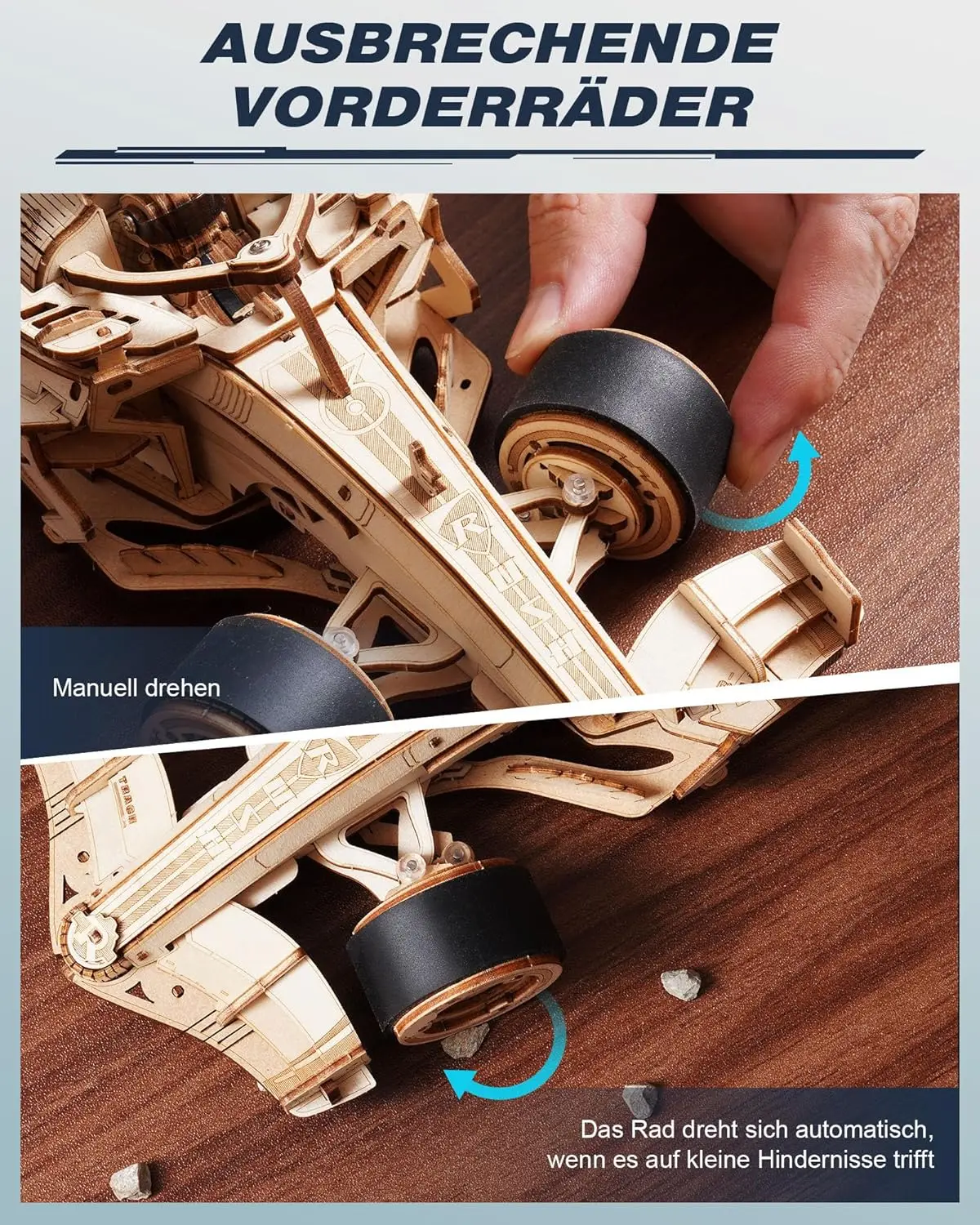 Voiture de course ROKR LK505 en bois — vue du modèle 4